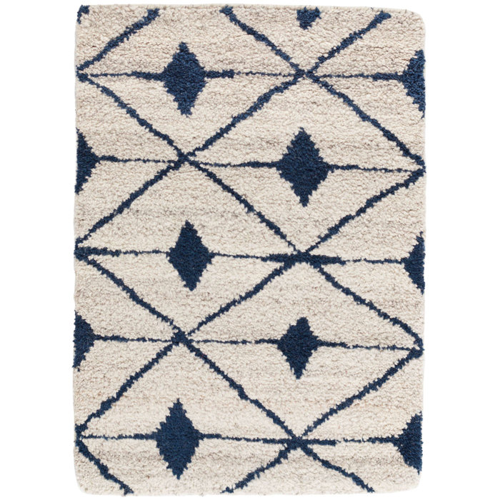 Dash and Albert Rugs Kenitra Geometric HandKnotted Shag Ivory/Navy